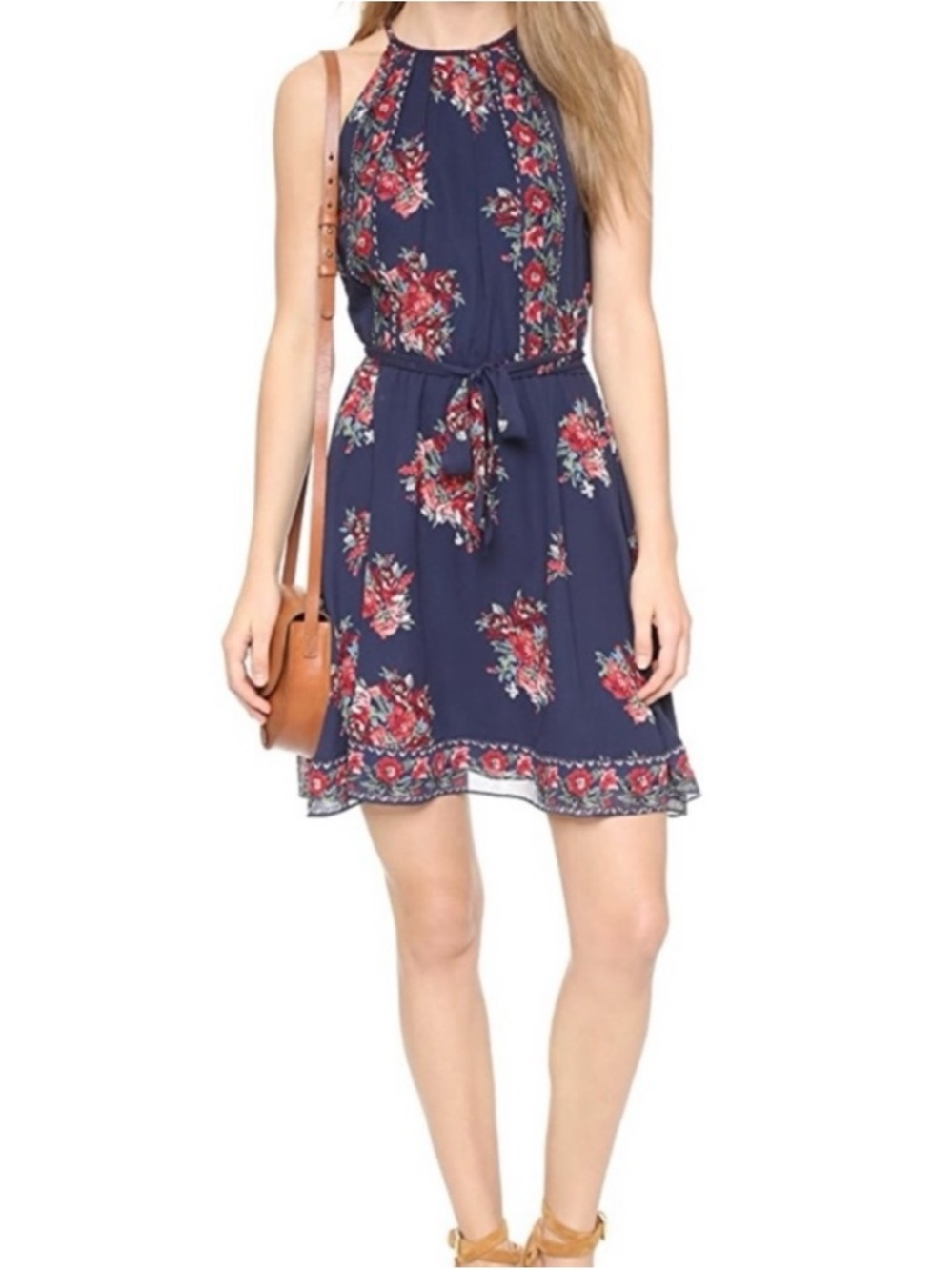 XS Joie Valletta Navy Blue Halter Style Floral Silk Dress EUC Romance Feminine